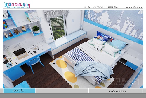 Phòng ngủ bé trai đẹp và dễ thương màu xanh